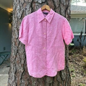 Lands' End Pink Short-Sleeve Button-Down Shirt